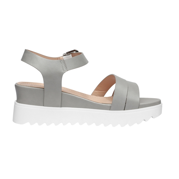 Buckle Ankle Strap Platform Wedge Sandals - GREY PU - 2